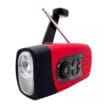 Röd nödradio med vev och solceller och 2000 mAh Powerbank.