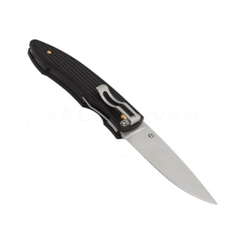Baksidan av Fällkniven PCx kniven har en thumb stud på det svarta slittåliga skaftet.