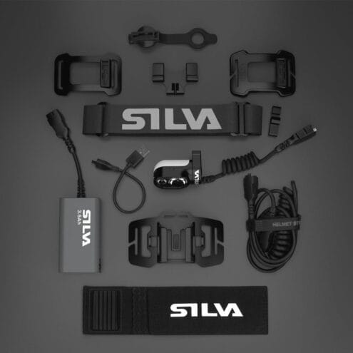 Många tillbehör till pannlampa Cross Trail 7XT från Silva.