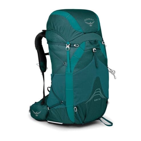 Bekväm lättviktsryggsäck i grön från Osprey i modellen Eja 58.