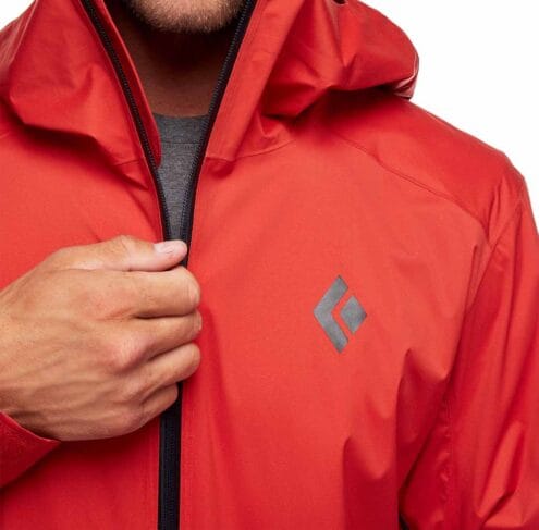 Närbild på dragkedja av Black Diamond Stormline Stretch Rain Shell skaljacka (herr)