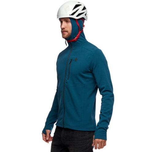 Elastisk luva som passar under hjälmen på Coefficient Fleece Hoody fleecejacka från Black Diamond för herr