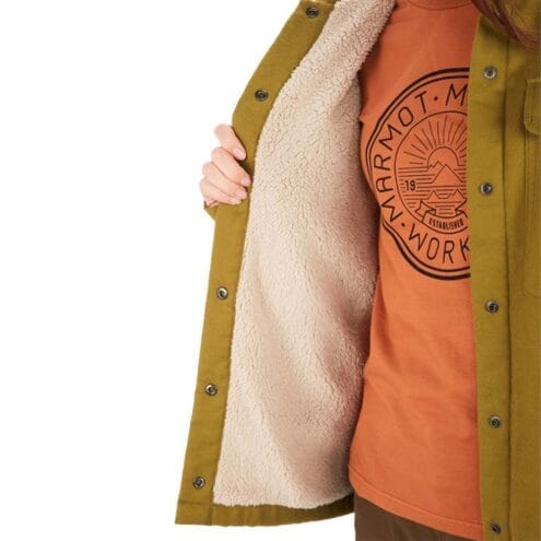 Insidan av Ridgefield Heavyweight Sherpa från Marmot med varm design.