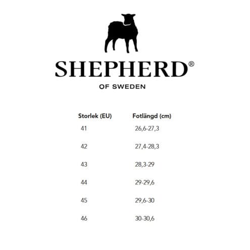Shepherd Loke curlingkängor för herr storleksguide.