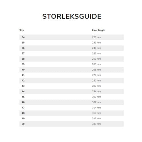 Bore 2.0 storleksguide