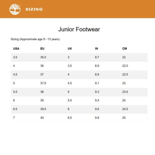 Storleksguide junior timberland