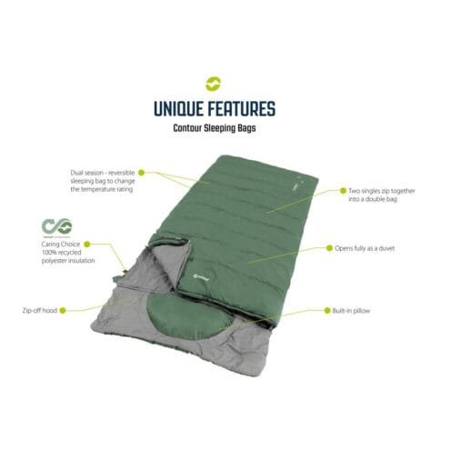 Information om Outwell Contour Lux XL Green campingsovsäck