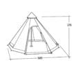 Ritning med mått av Easy Camp Moonlight Tipi – tipitält framsida.