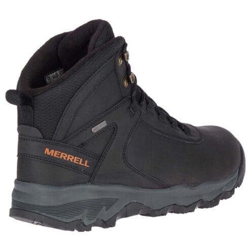 Ett par stabila Merrell Vigo Thermo Mid Leather Waterproof vandringskängor (herr) snett bakifrån