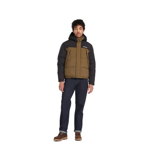En modell bär Timberland Archive Puffer jacka (Herr)