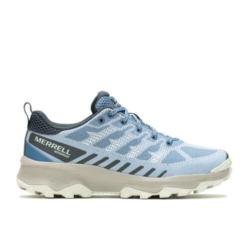 Utsida profil av Stabil och bekväm Merrell Speed ECO WP vandringsskor (dam) med en snygg logga