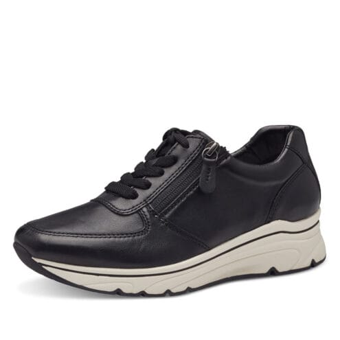 Stilrena och bekväma Tamaris Leater Sneaker promenadsko (dam) snett framifrån