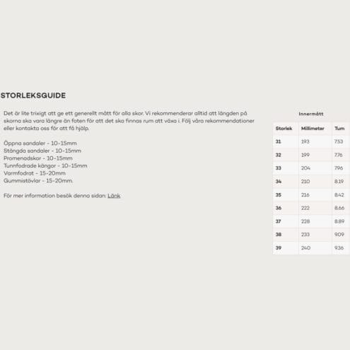 Storleksguide till lätt och luyftig Kavat Bergvik Ep sandaler (barn)