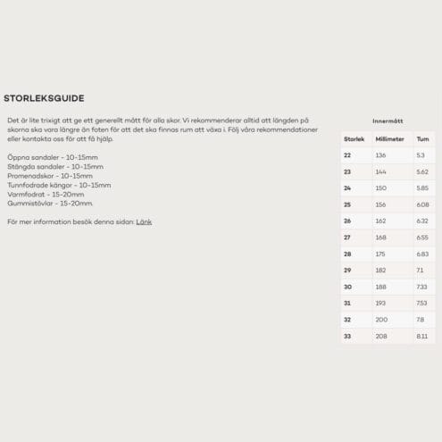 Storleksguide till smidiga och praktiska Kavat Klippan TX sneakers (barn)