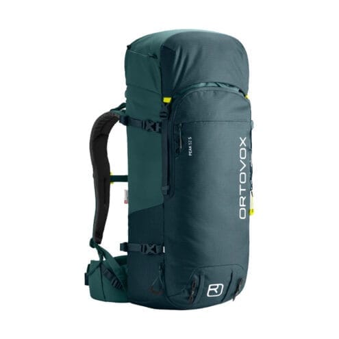 En Ortovox Peak 52L S vandringsryggsäck (unisex) i en grön/blå färg
