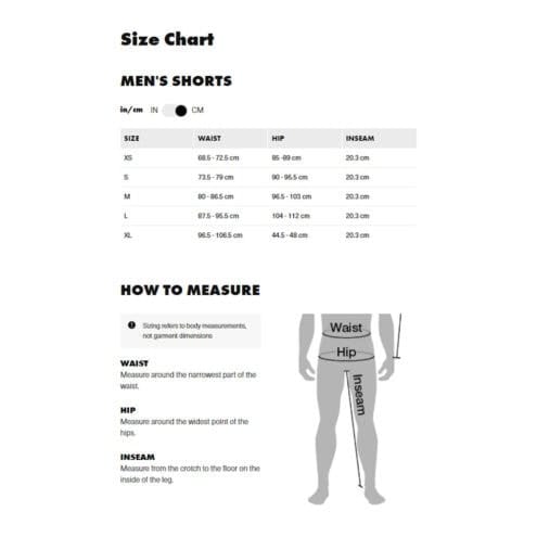 storleksguide till Black Diamond Notion Shorts (herr)
