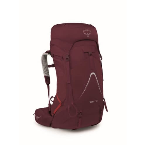 lågviktig Osprey Aura AG LT 50L vandringsryggsäck (dam) i en lila färg