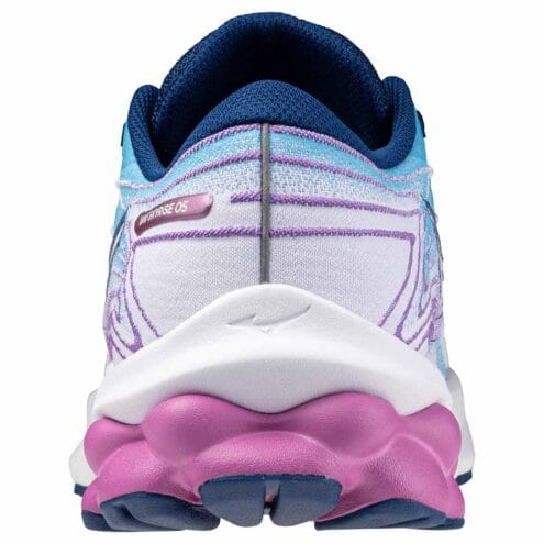baksida häl av stabil och stötdämpande Mizuno Wave Skyrise 5 löparskor (dam)