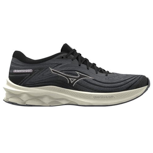 stabil och stötdämpande Mizuno Wave Skyrise 5 löparskor (dam) i en svart/vit färg