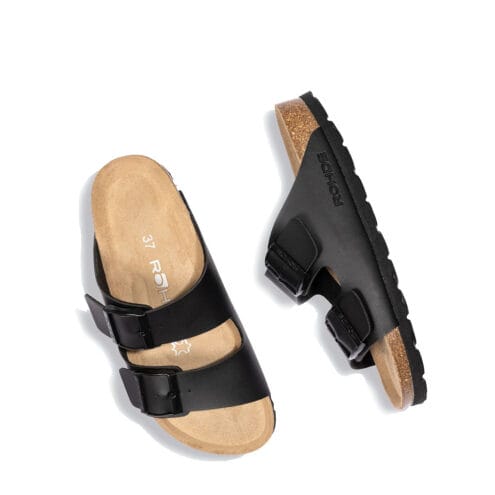 Ovandel och profil av svarta Rohde 5631 sandaler (dam)