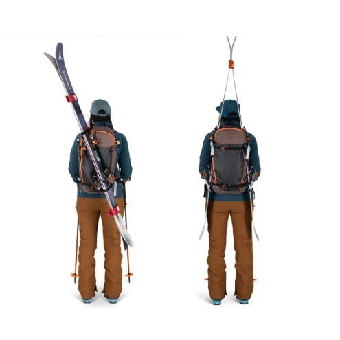 Osprey Sopris 25 skidryggsäck (dam) på en modell med skidor