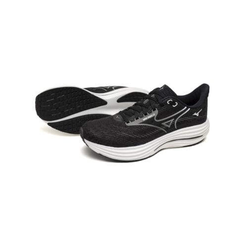 en sida och sula av ett par Mizuno Wave Rider 29 löparskor (herr)